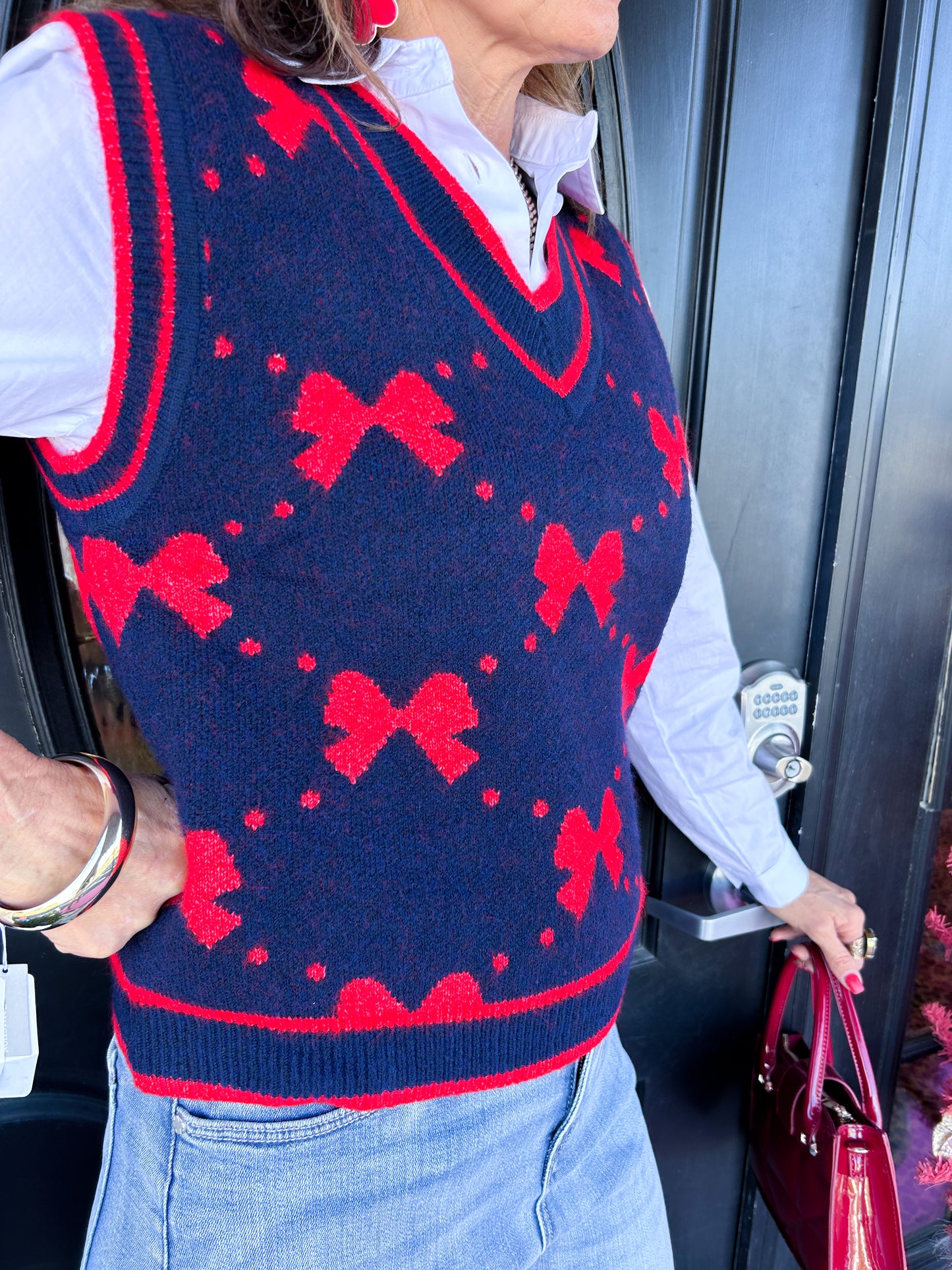 Navy/Red Bow Sweater Vest