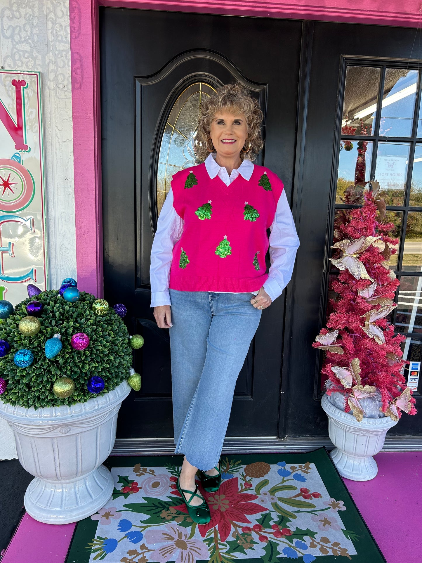 Pink Sequin Tree Sweater Vest