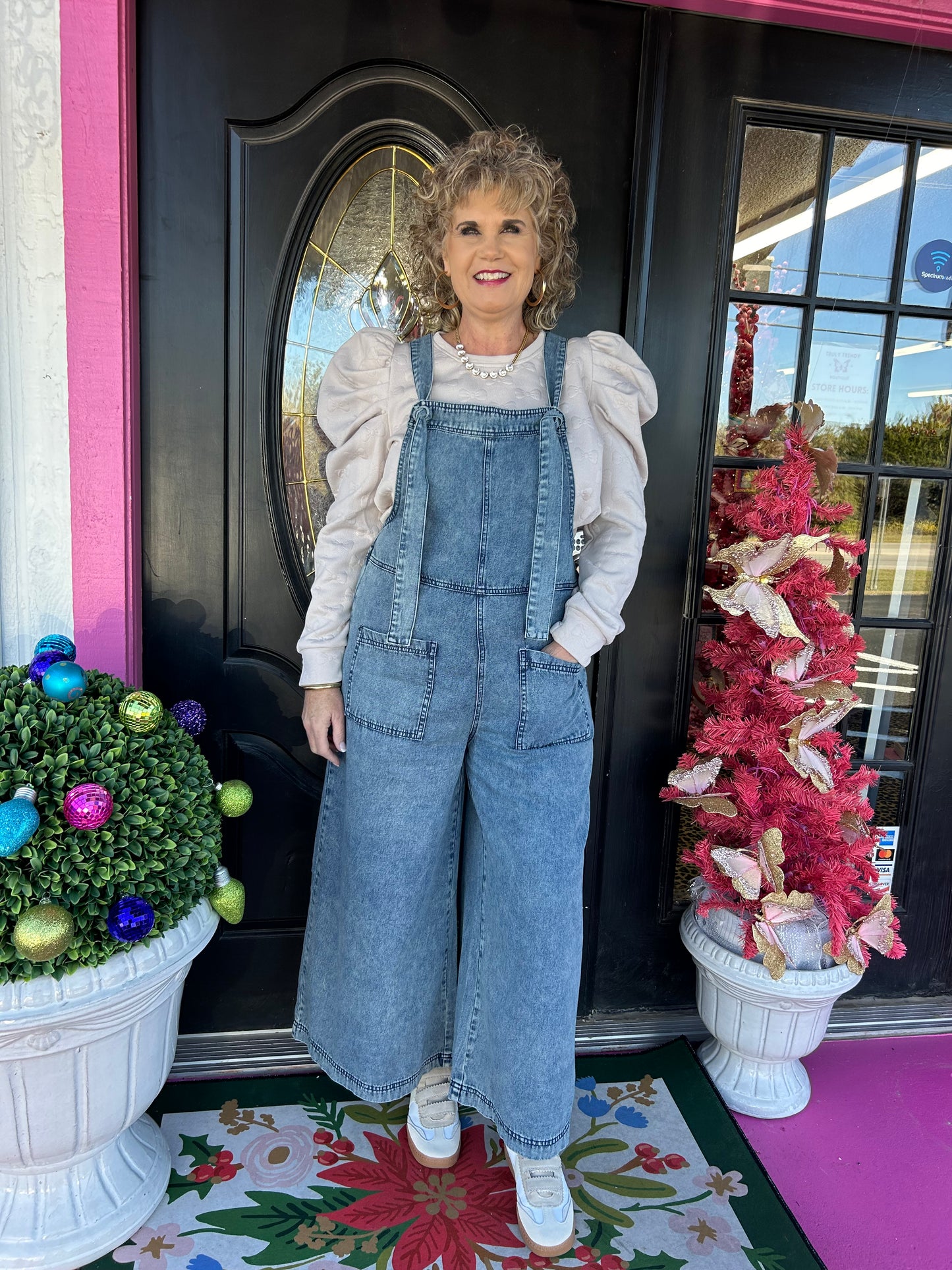 Washed Denim Wide Leg Overalls