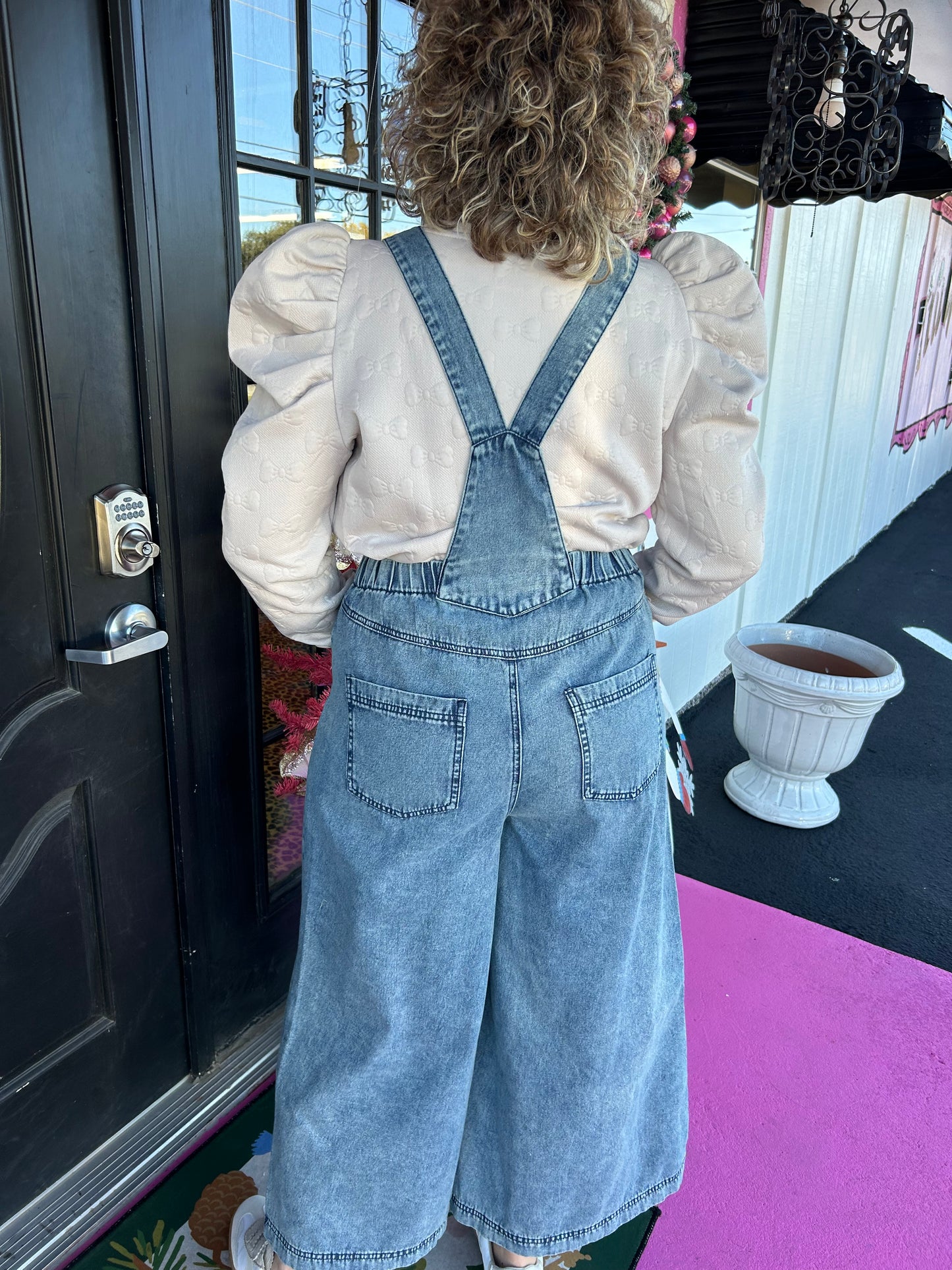 Washed Denim Wide Leg Overalls