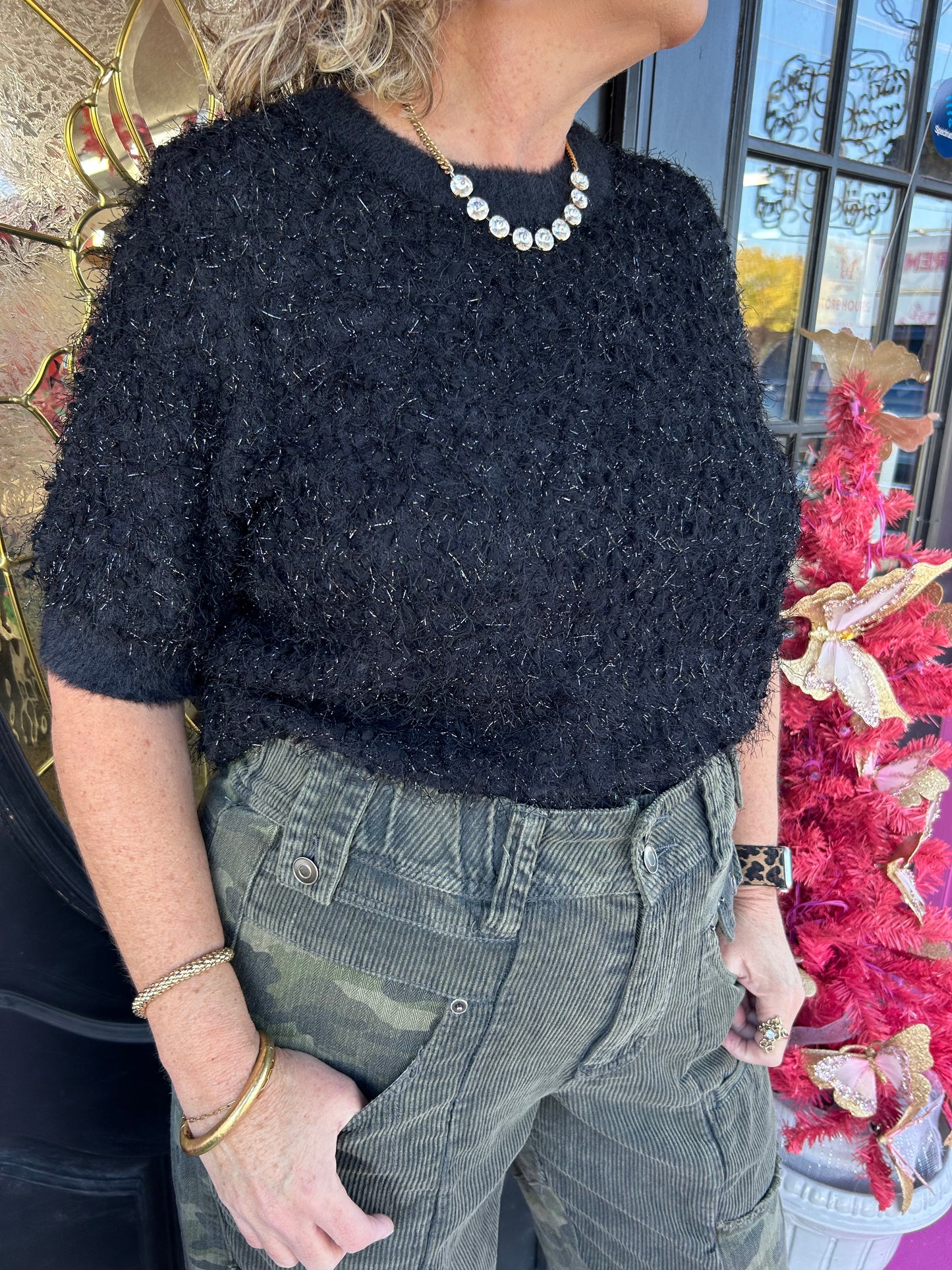 Sezanna Black Fuzzy Sweater