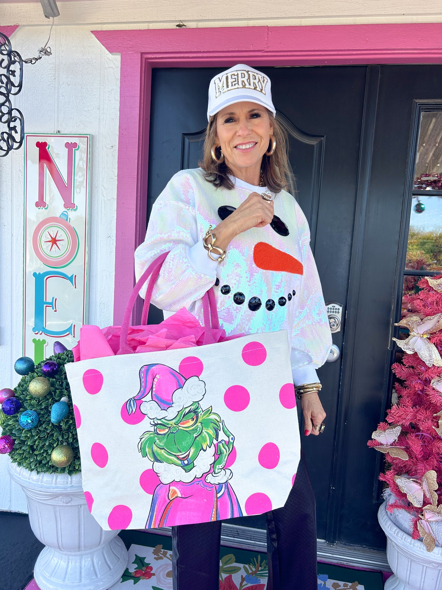 Pink Grinch Tote Bag