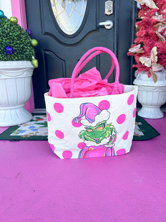 Pink Grinch Tote Bag