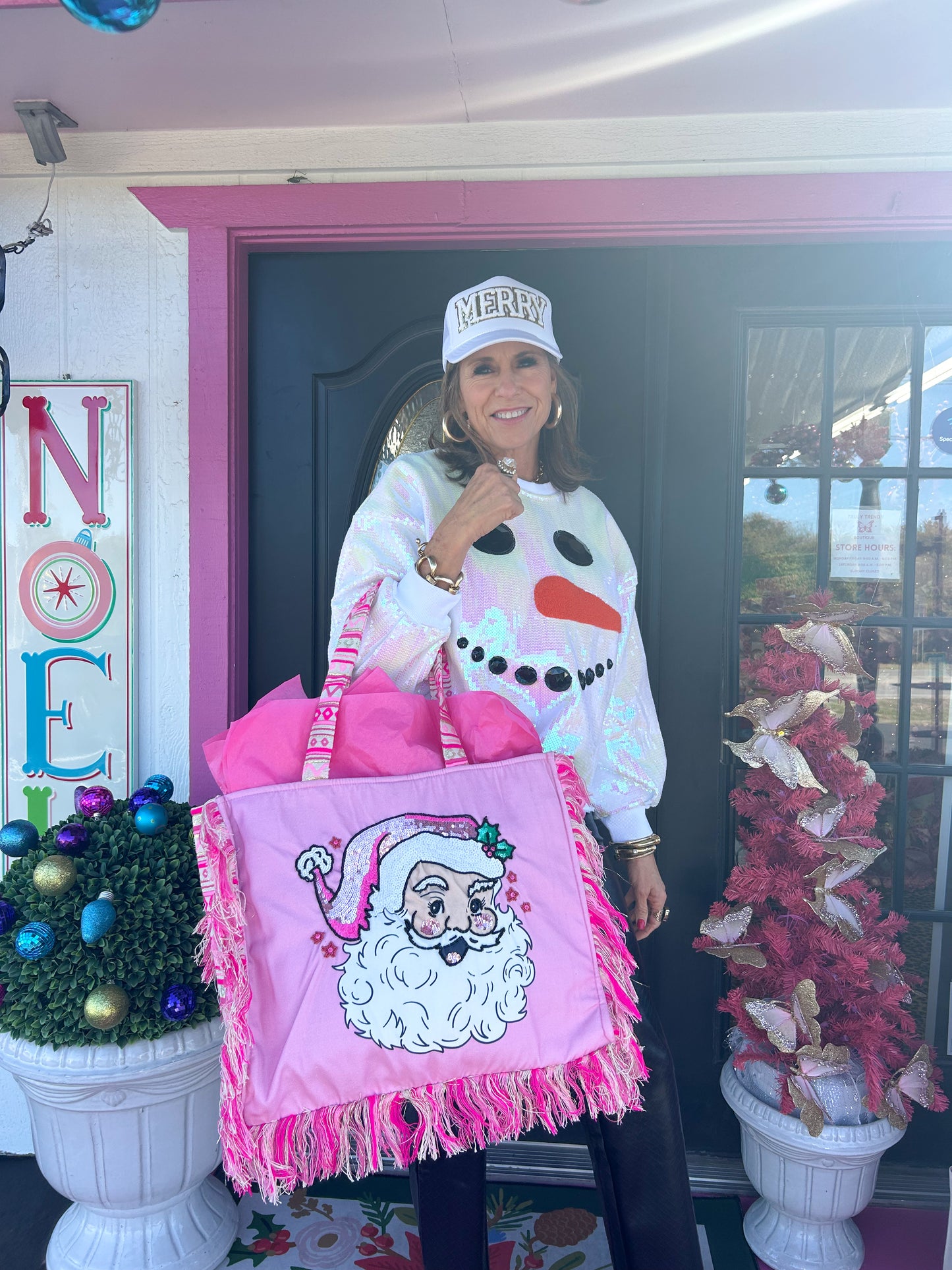 Tickled Pink Santa Tote