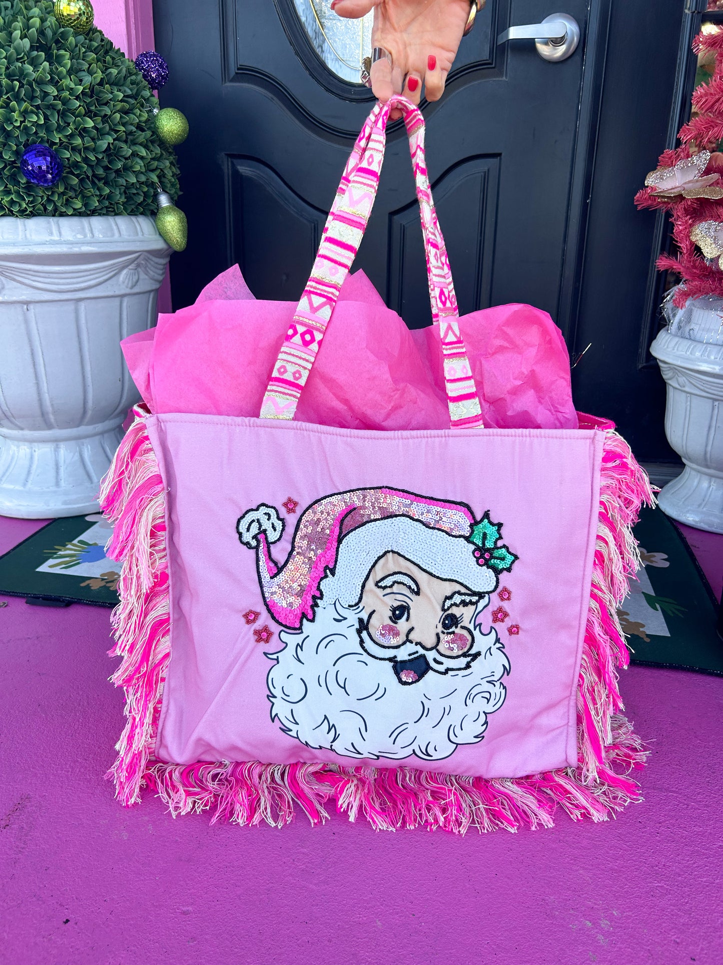 Tickled Pink Santa Tote