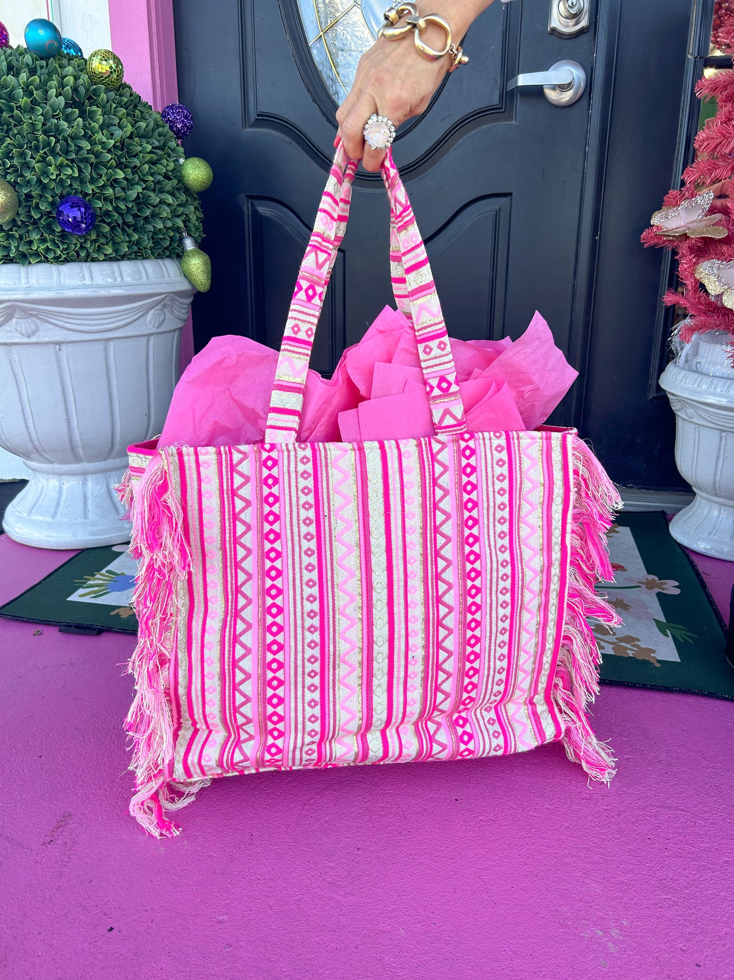 Tickled Pink Santa Tote