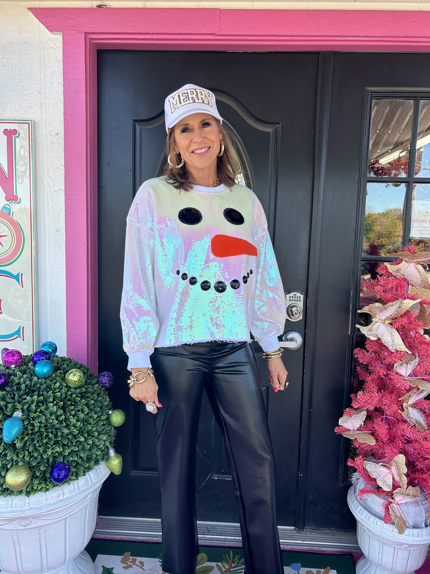 Snowman White Sequin Sweatshirt