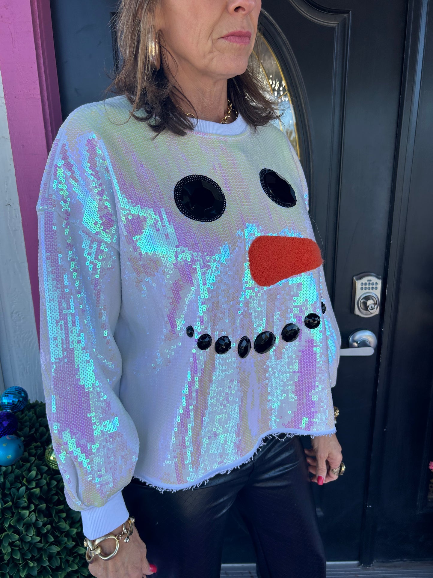 Snowman White Sequin Sweatshirt