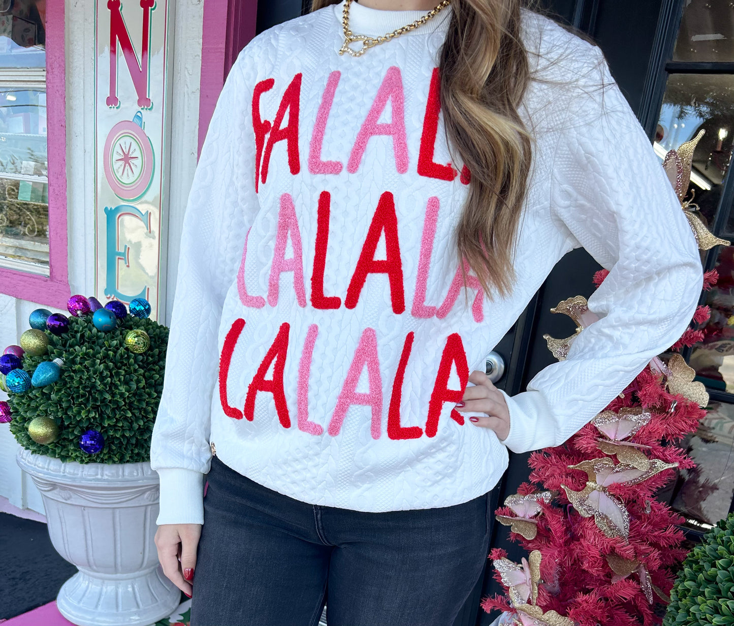 White Cable FaLaLa Sweater