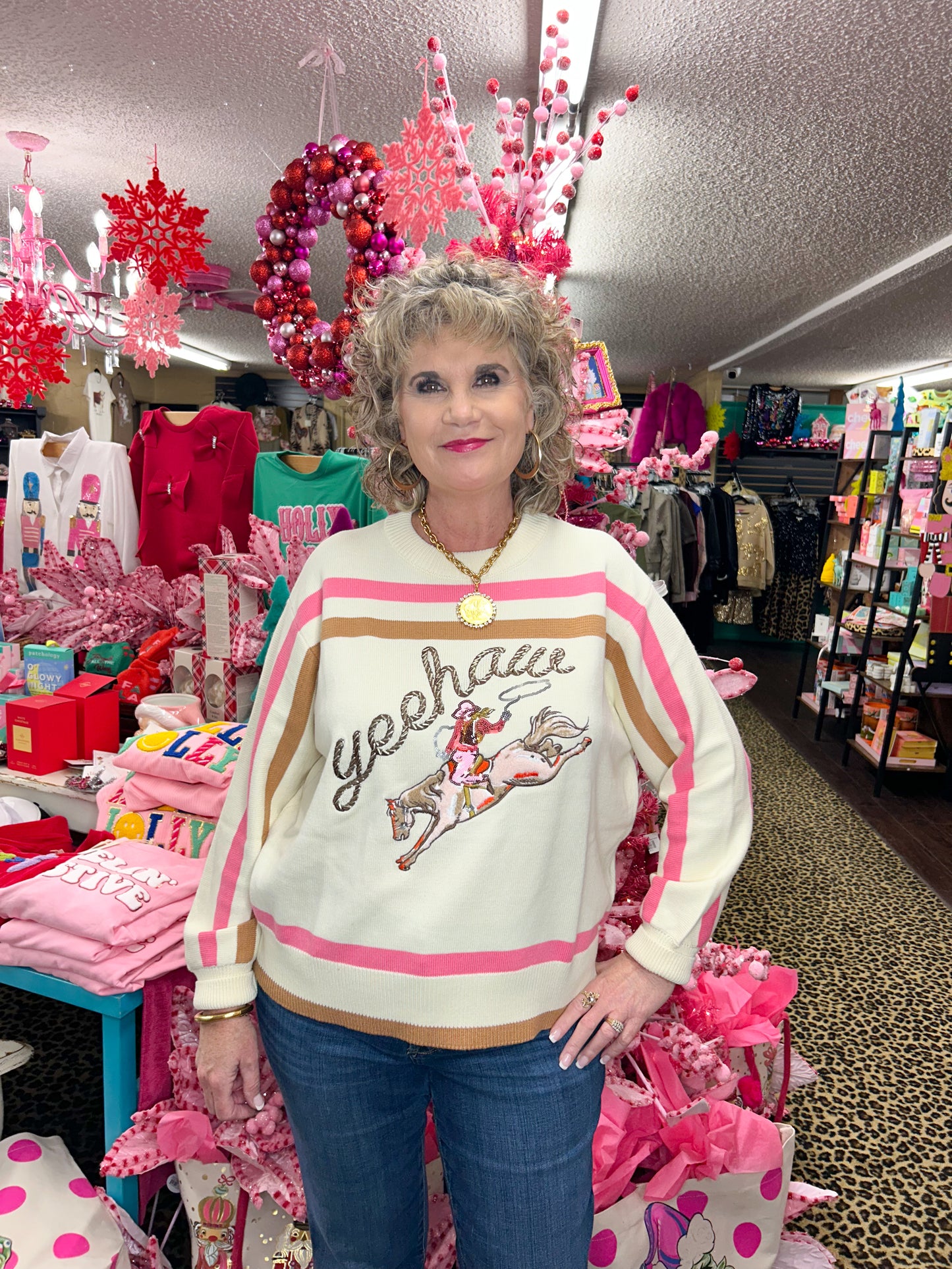 Beige Yeehaw Cowgirl Sweater