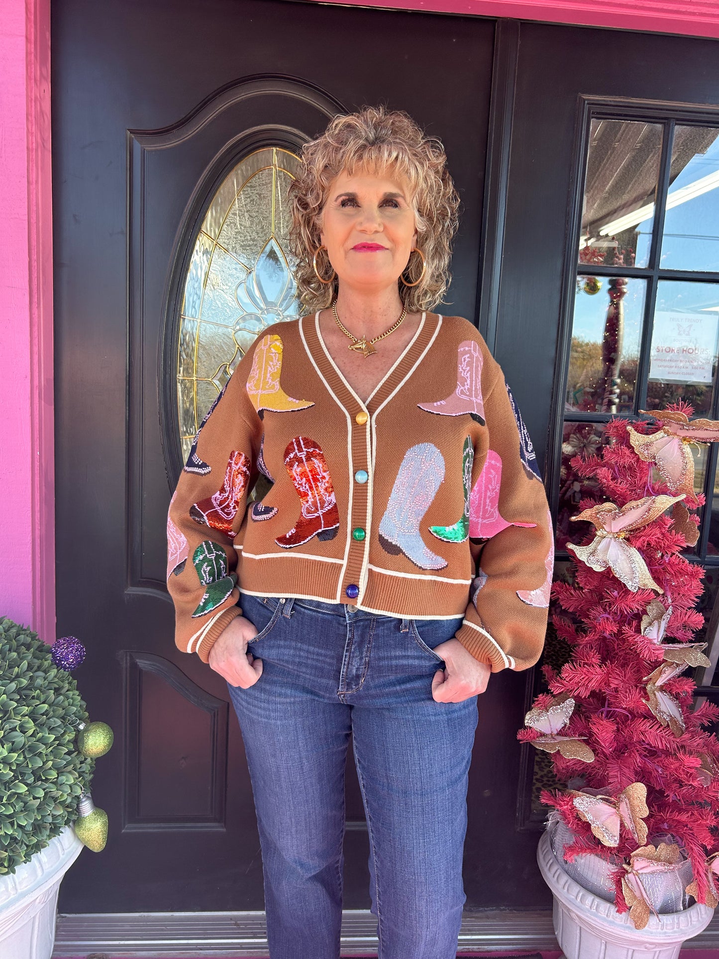 Brown Cowboy Boot Cardigan