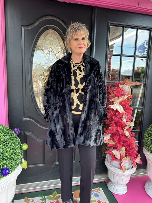 Black Faux Fur Car Coat