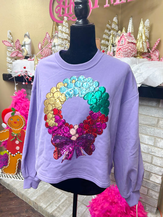 Lavender Wreath Crop Sweatshirt