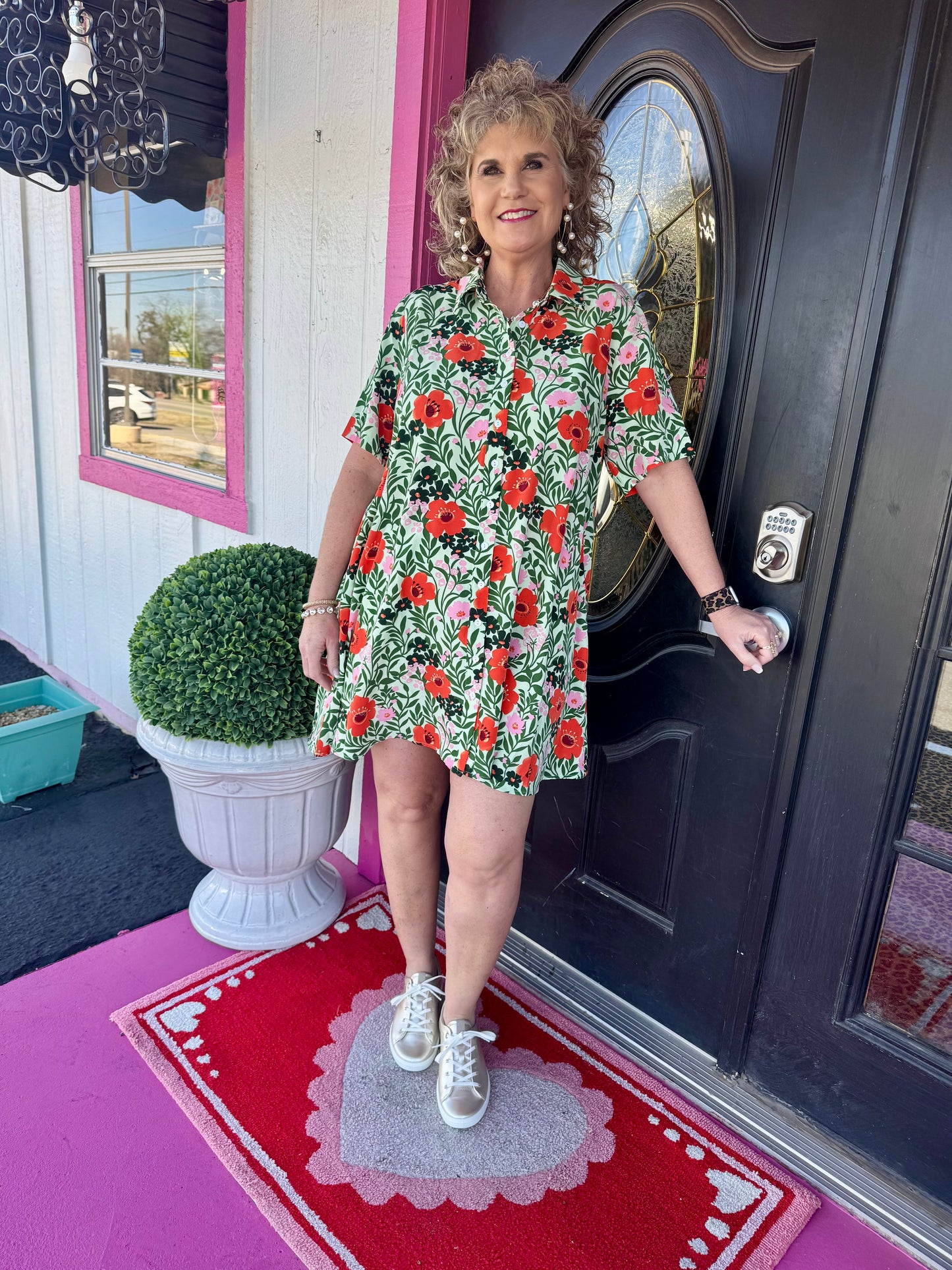 Mint Button Up Floral Dress