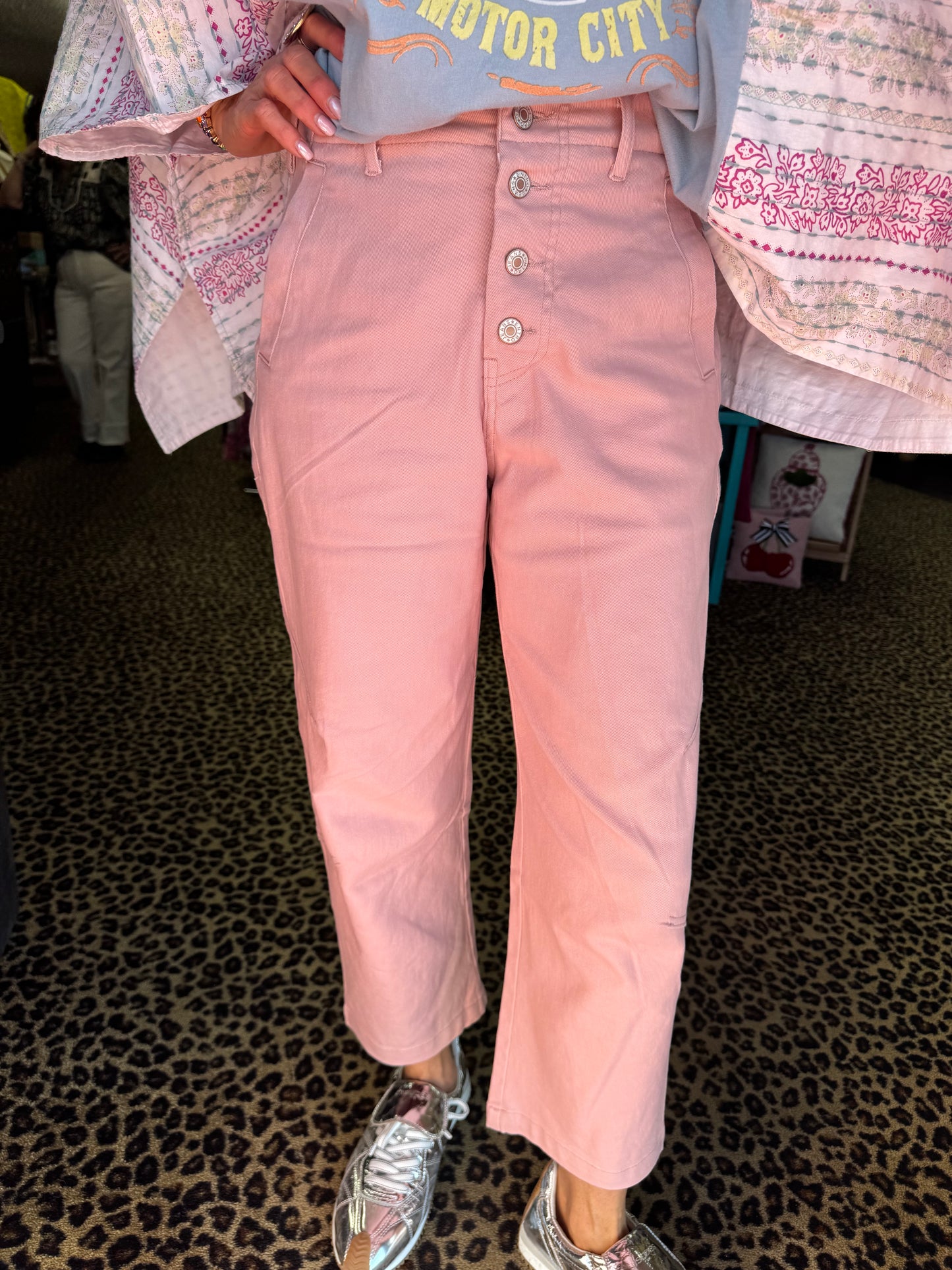 Light Pink Button Up Barrel Jean