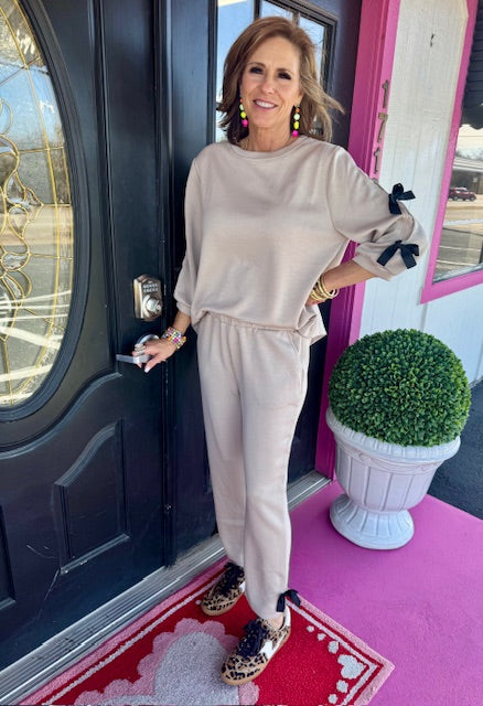 Taupe & Black Ribbons Pant Set