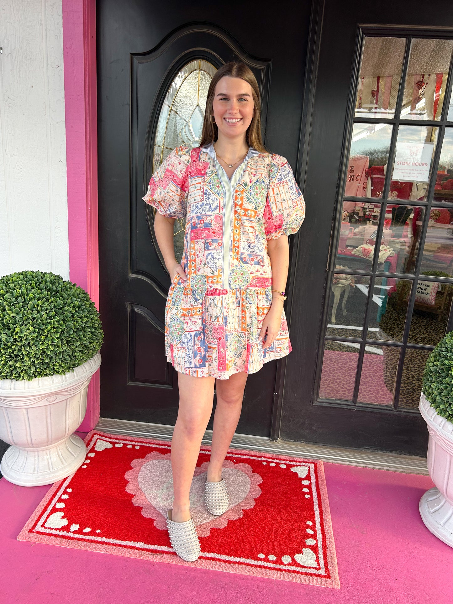 Multi Color Puff Sleeve Dress