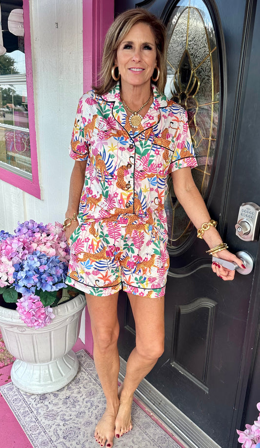 Tropical Cheetah Short Lounge Set