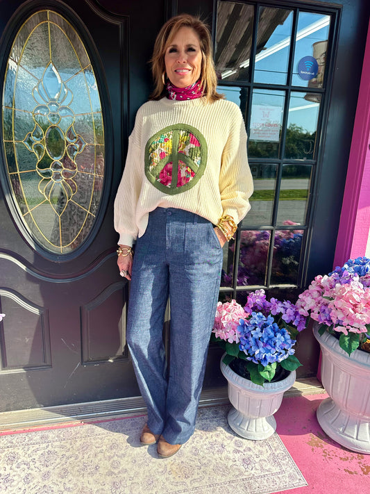 Cream Floral Peace Sweater