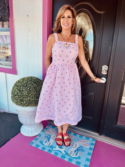 Spaghetti Cherry Gingham Dress