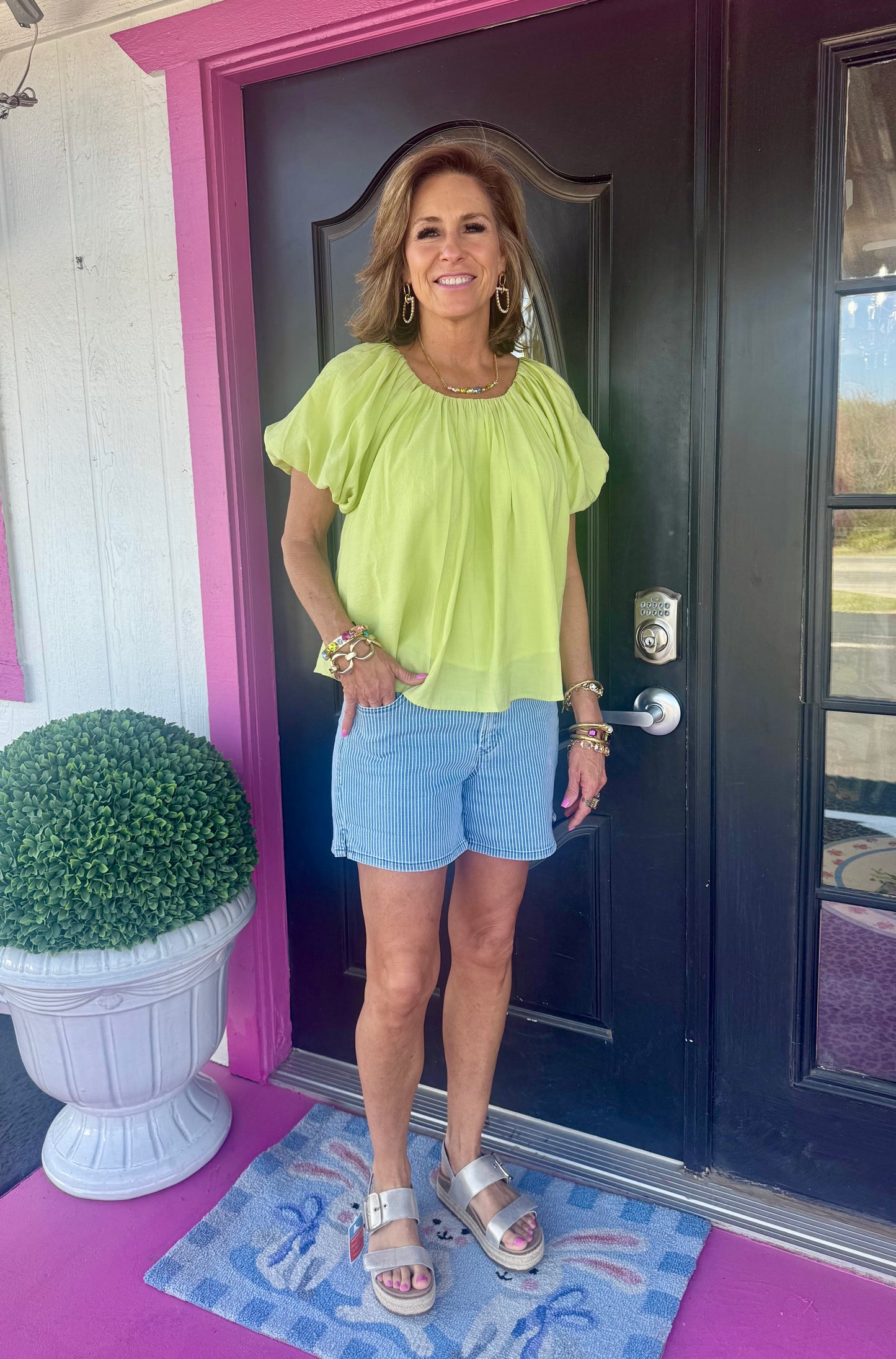 Lime Peasant Popover Top