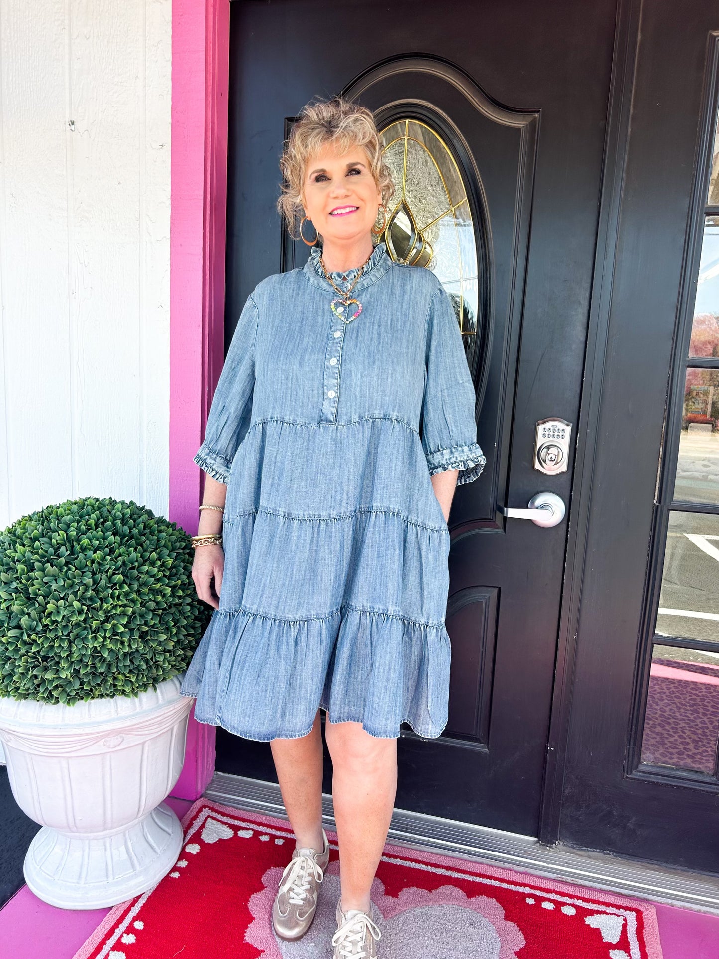 Indigo Denim Tiered Dress