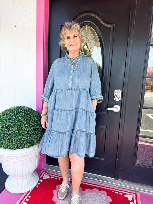 Indigo Denim Tiered Dress