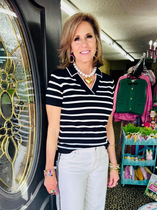 Black/White Stripe Collar Top