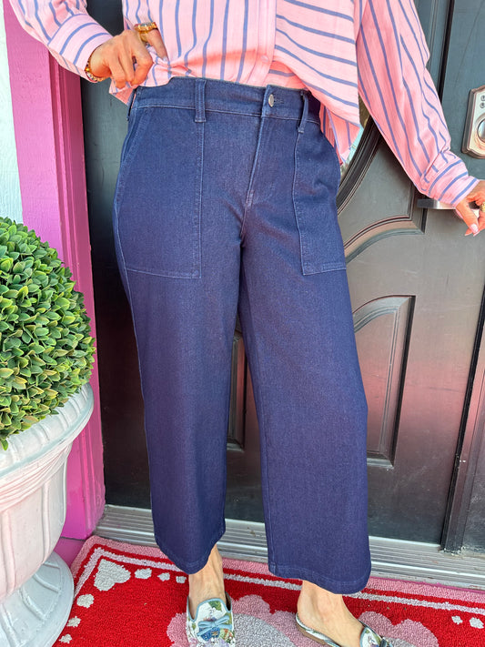 Indigo Wide Leg Elastic Cargo