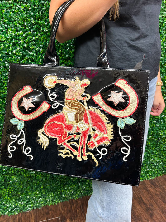 Black Patent Bronc Rider Bag