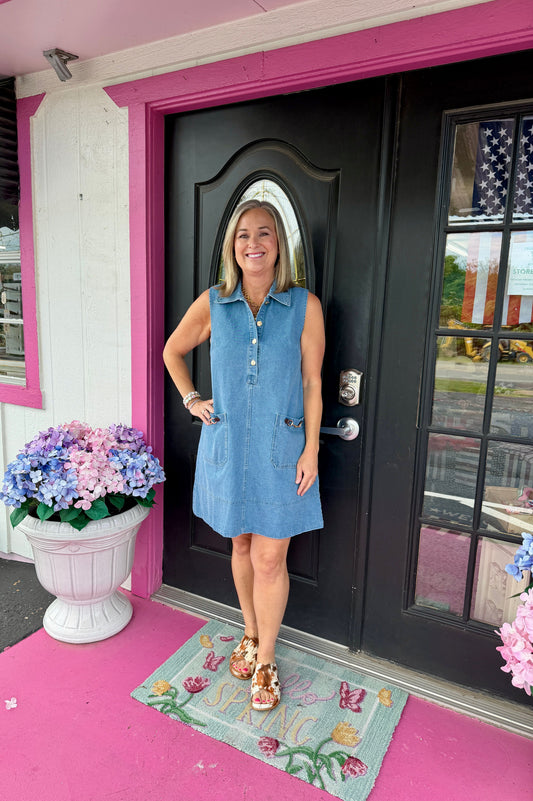 Denim Dress W/Bit emb