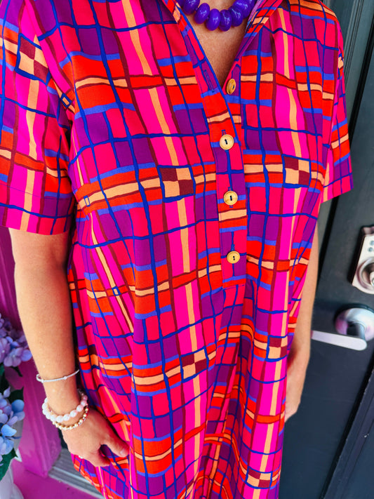 Pink Plaid Shift Dress