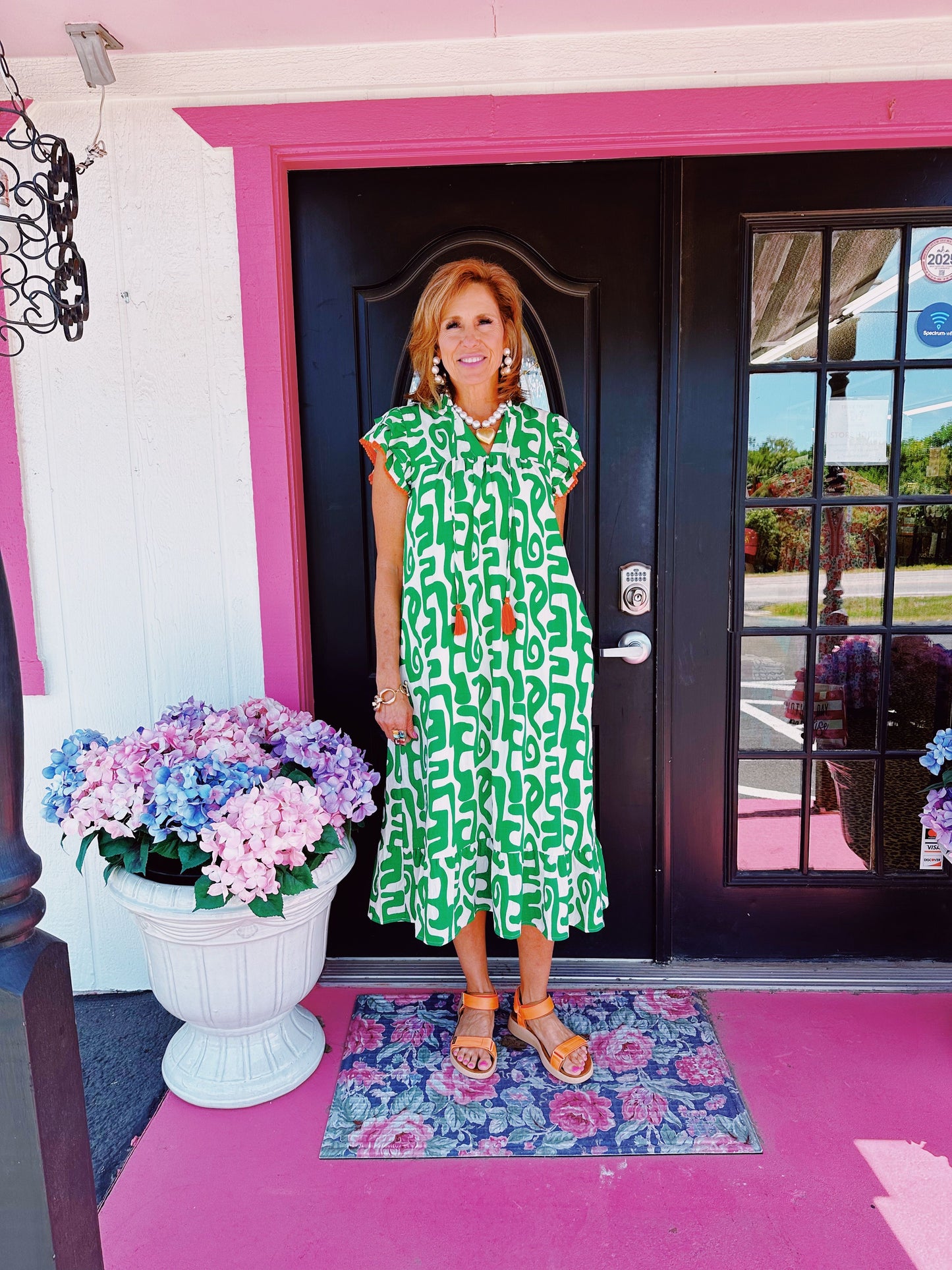 Green/White Flutter Maxi Dress