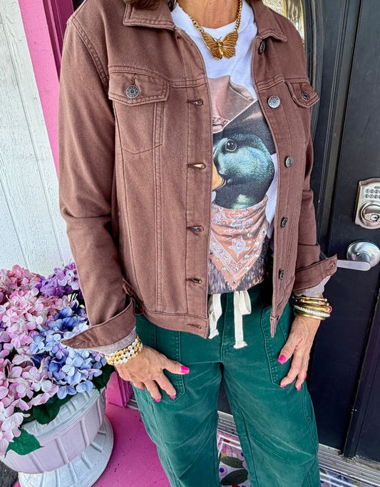Brown Washed Button Up Jacket