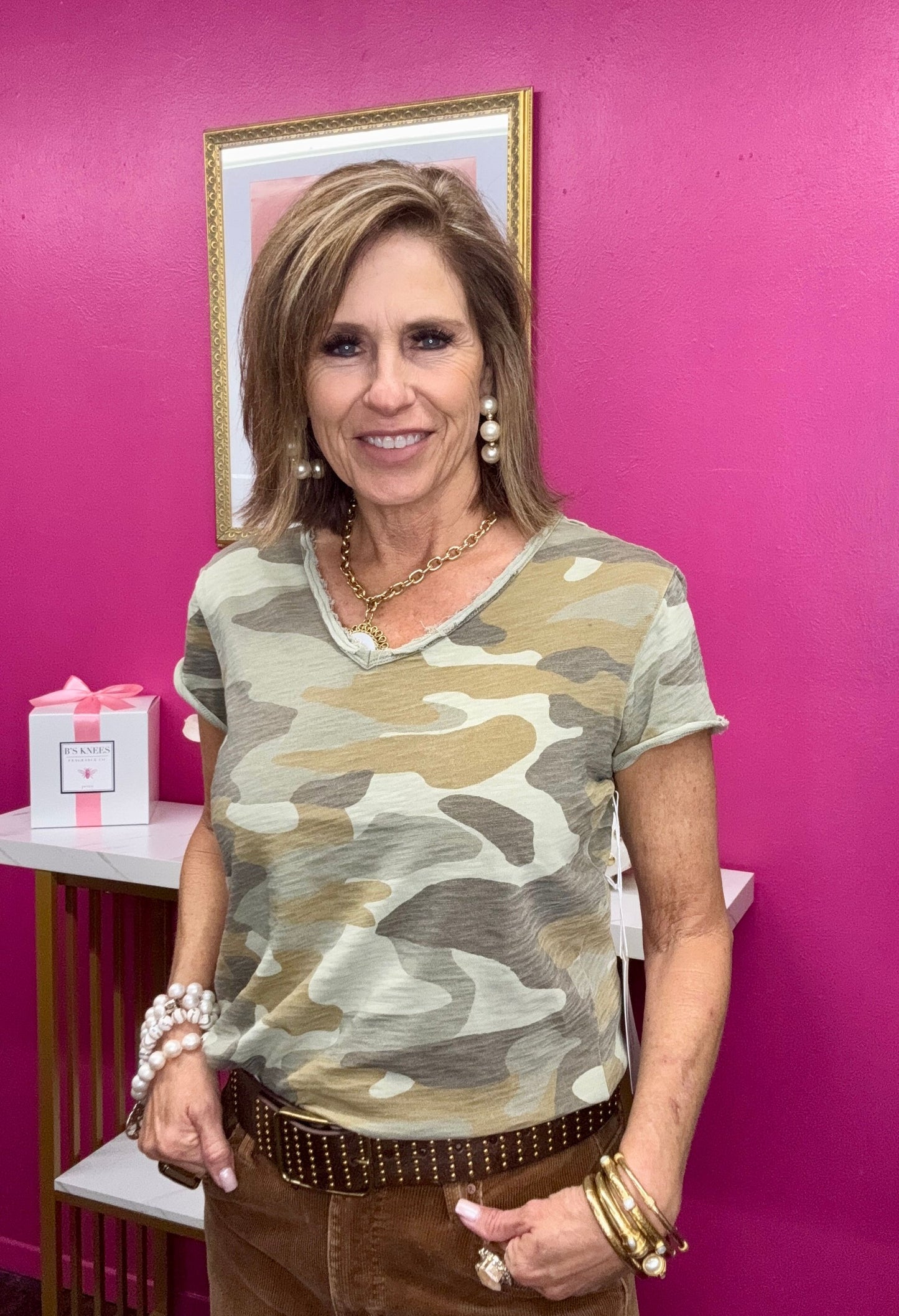 Vanya Camo V-Neck SS Top