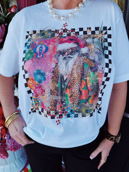 White Checkerboard Santa Tee