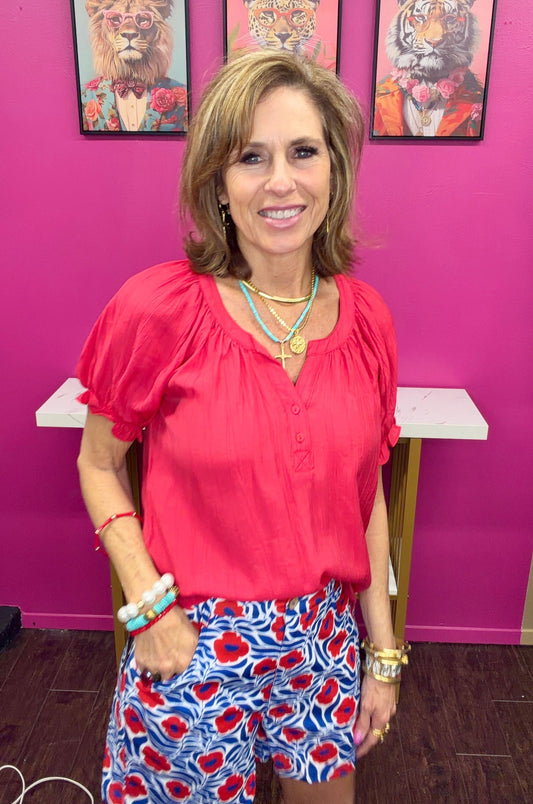 Cherry Red SS V-Neck Top