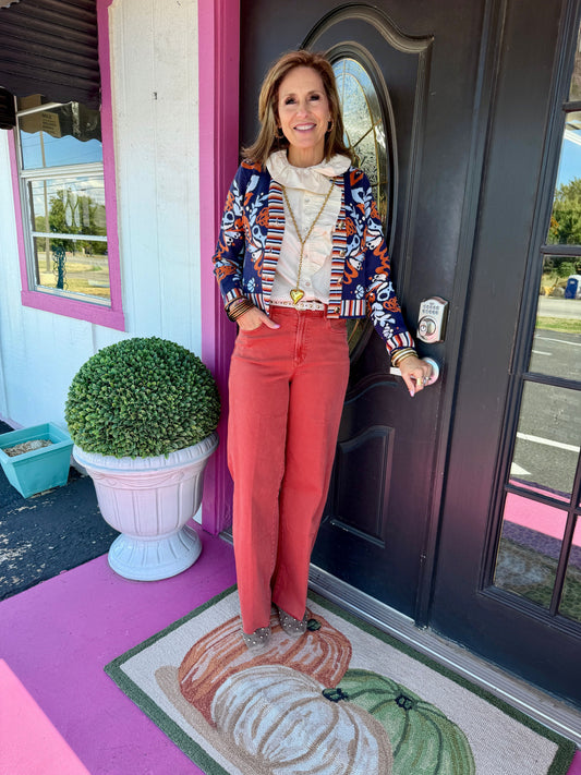 Navy Floral V-Neck Cardi