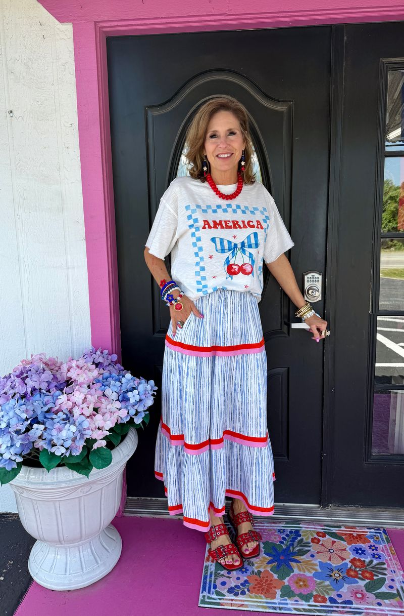 White/Blue Stripe Tier Skirt