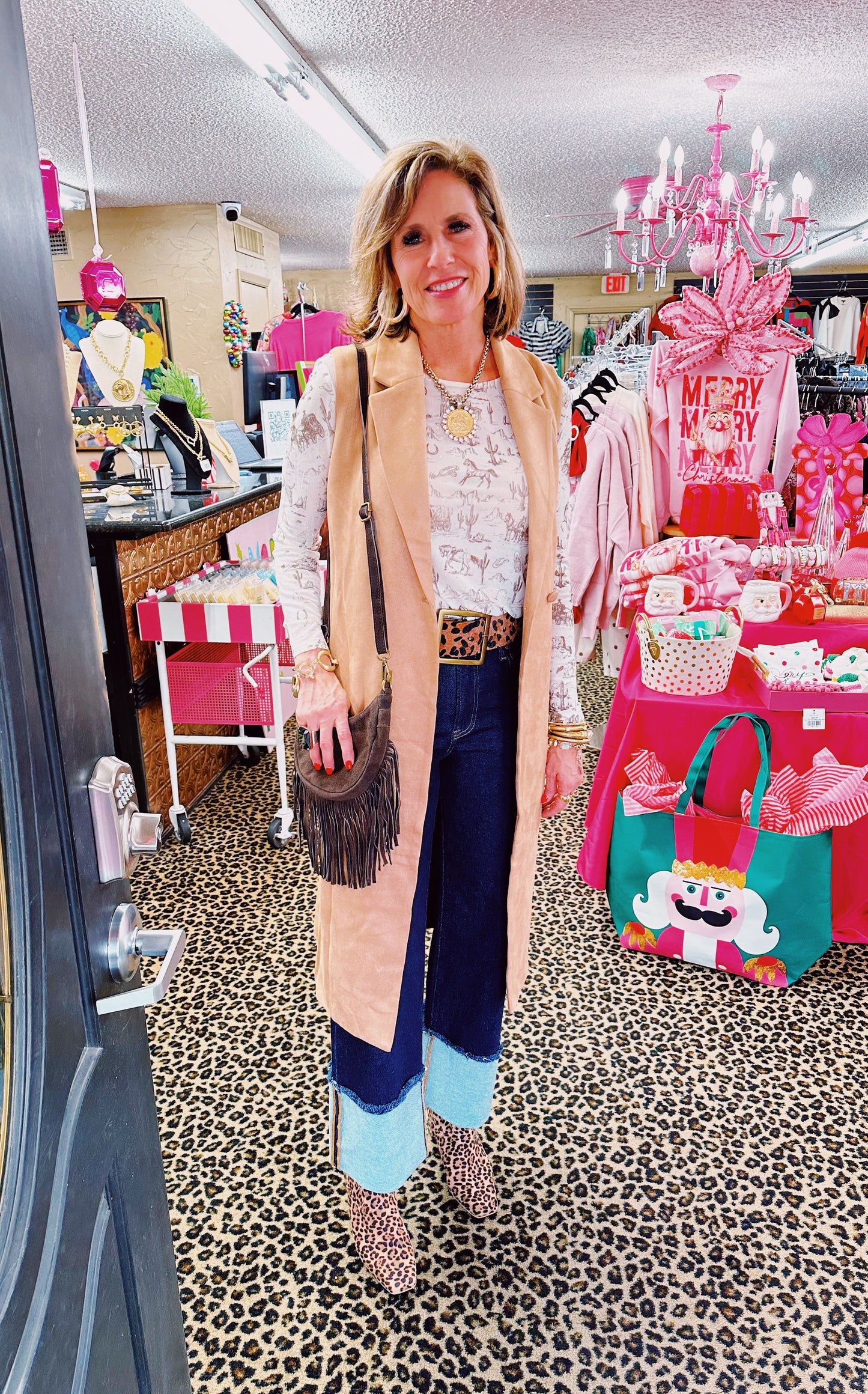 Camel Belted Faux Suede Vest