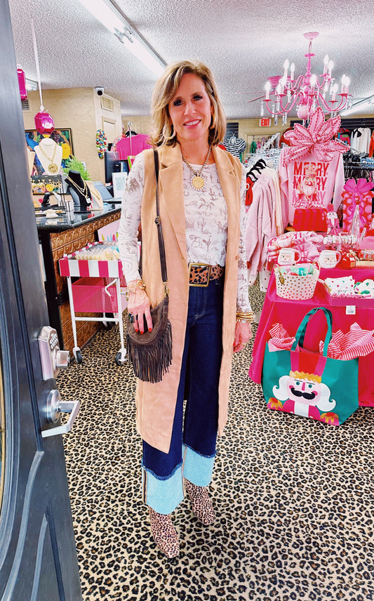 Camel Belted Faux Suede Vest