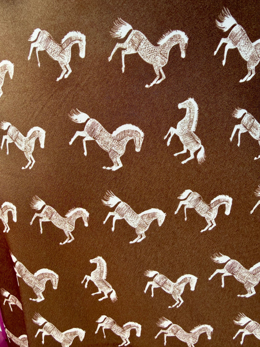 Brown Satin Horse Print Skirt