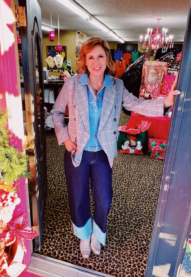 Denim Shirt Insert Plaid Blazer