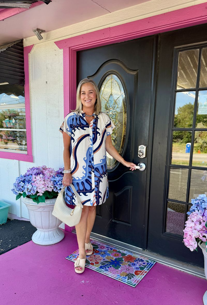Blue SS Abstract Mini Dress