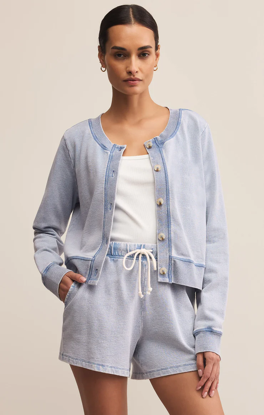 Washed Denim Button Cardigan
