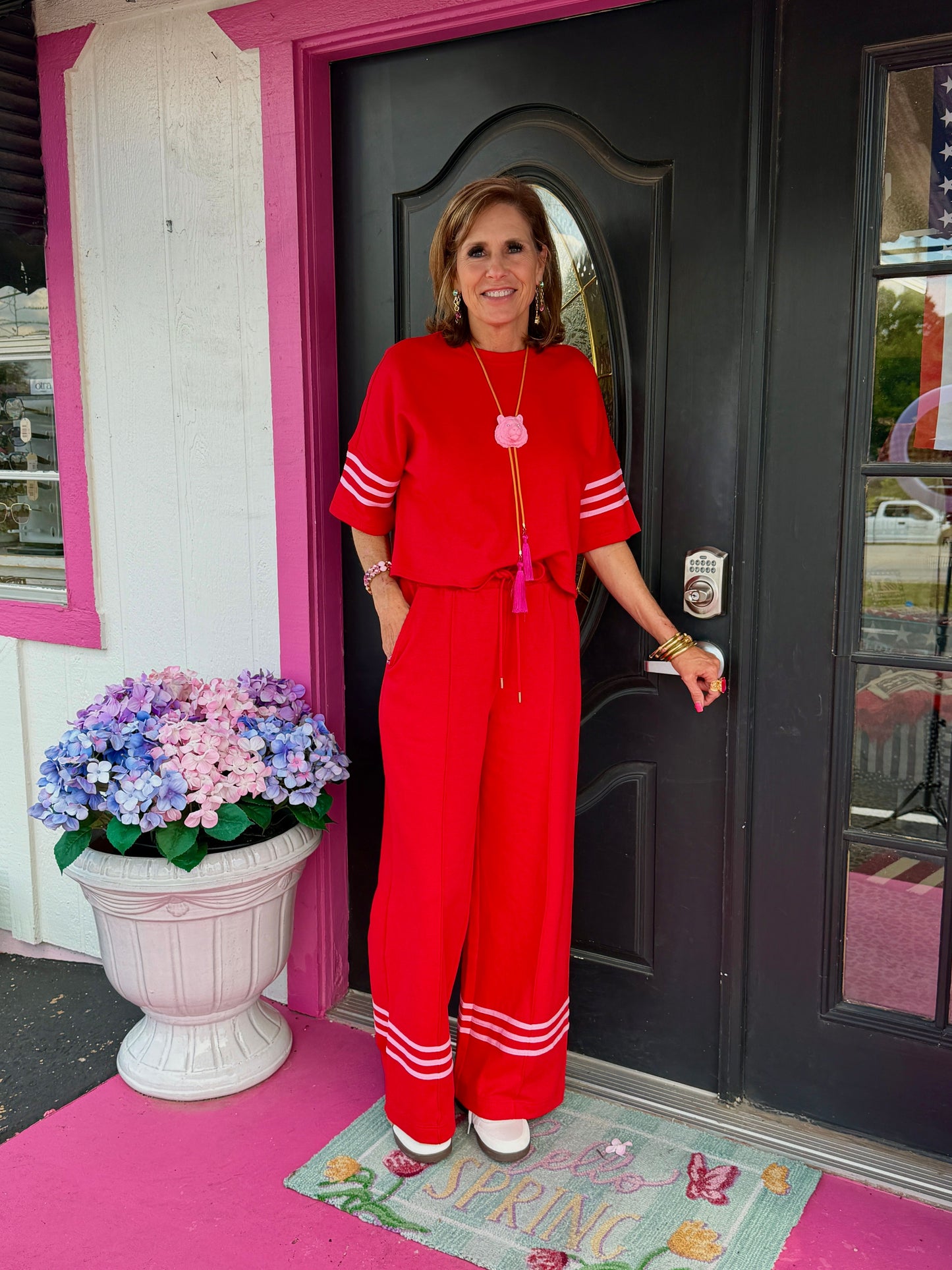 Red Pant set W/Pink Stripes set