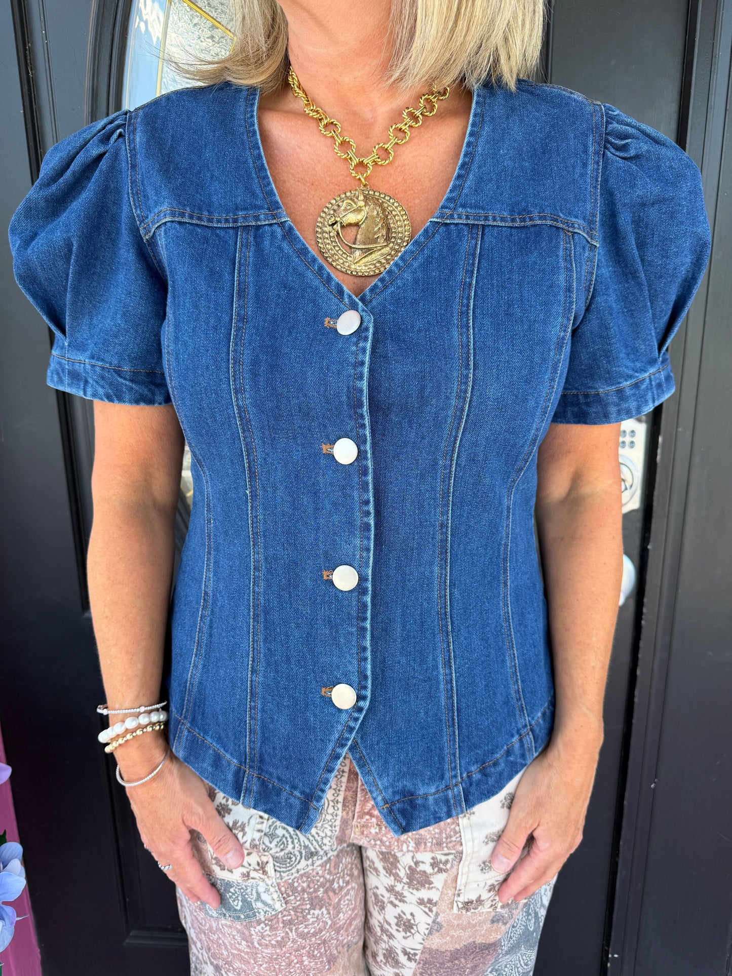 Denim Puff Sleeve Top
