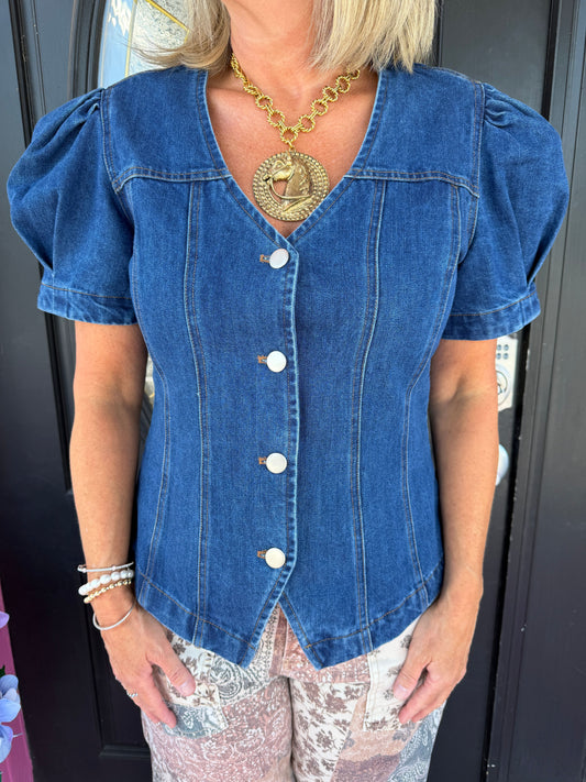 Denim Puff Sleeve Top