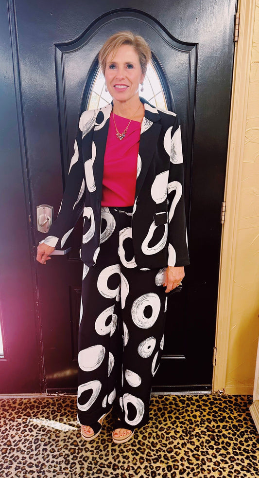 Black White Printed Pant Set