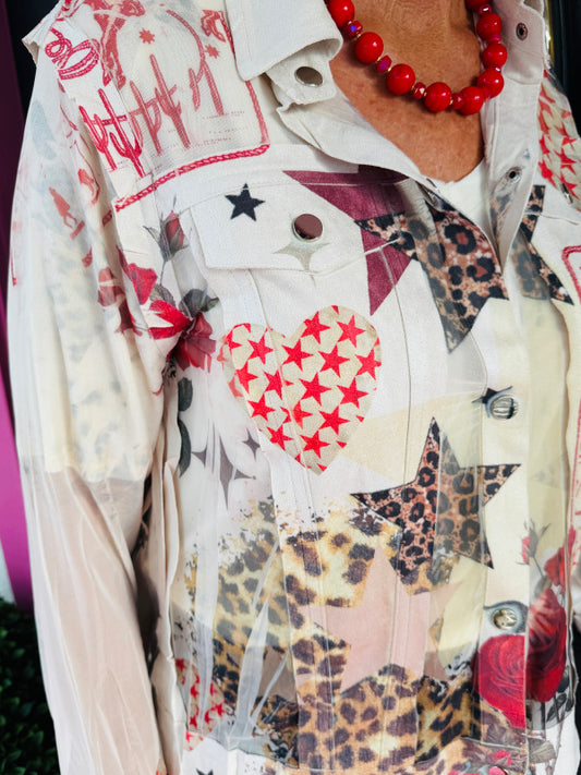 Faux Suede Mesh JKT Star Rose